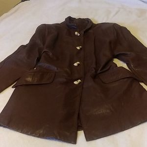 1970s Brown Leather Button Trench Hipster Jacket